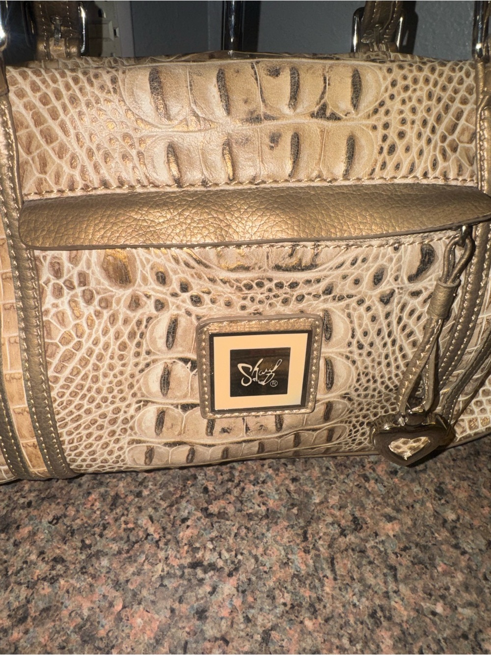 Sharif Croc-Embossed Shoulder Bag with pouch EUC - Picture 2 of 10